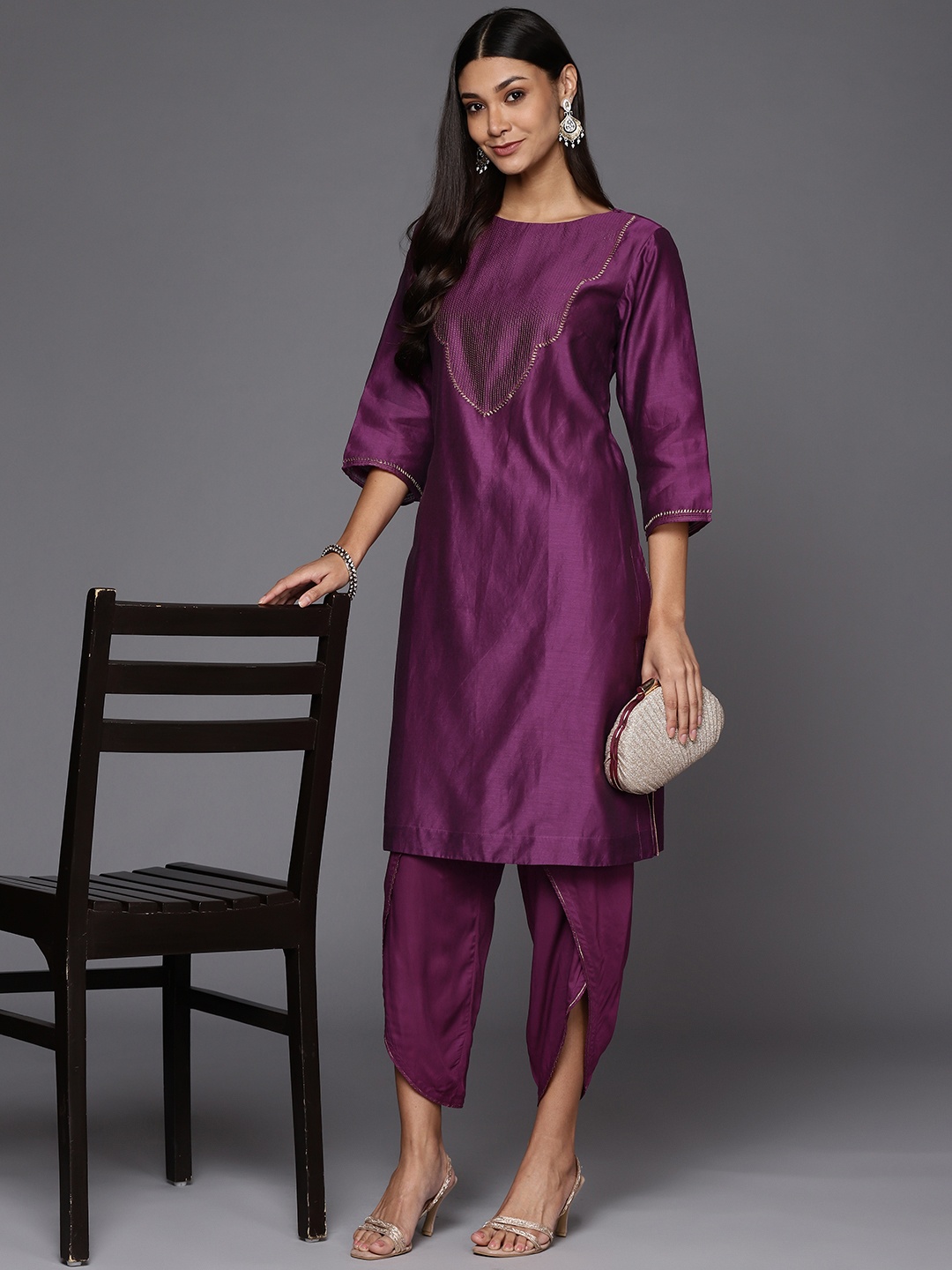 

Fabindia Women Purple Kurta with Trousers