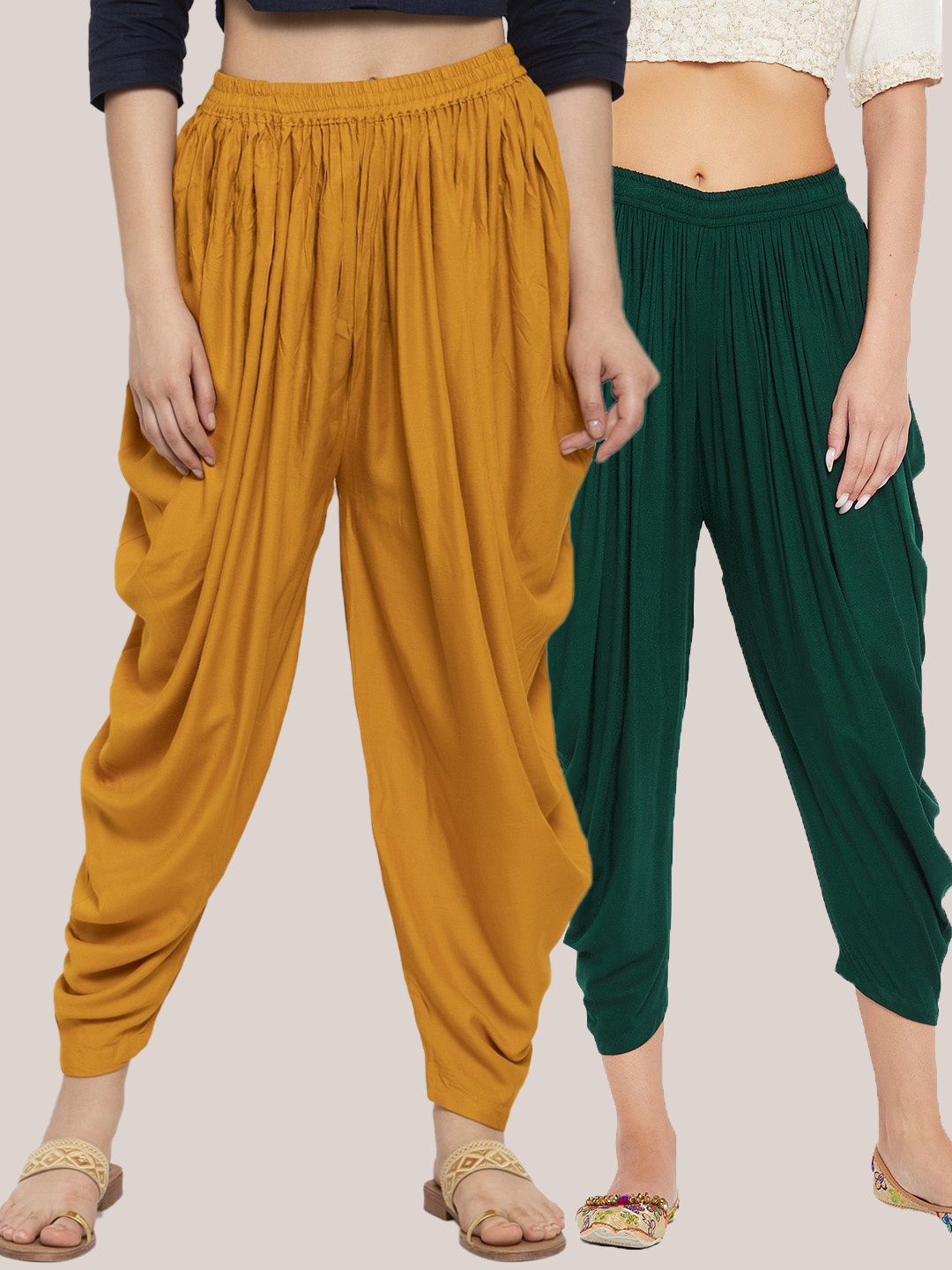 

Clora Creation Women Pack Of 2 Yellow & Green Solid Ankle Length Dhoti Pants