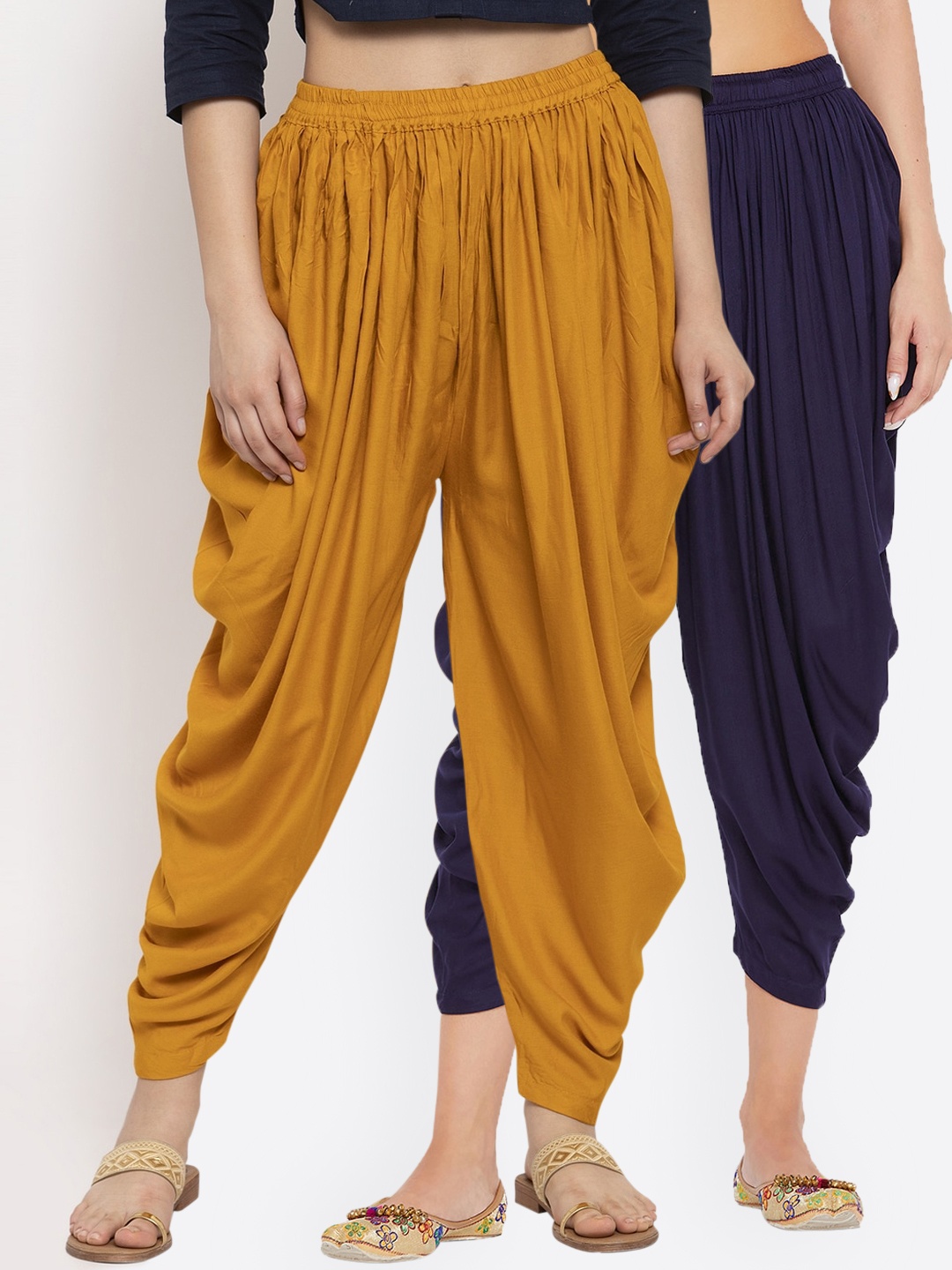 

Clora Creation Women Pack of 2 Mustard Navy Blue Solid Dhoti Salwar