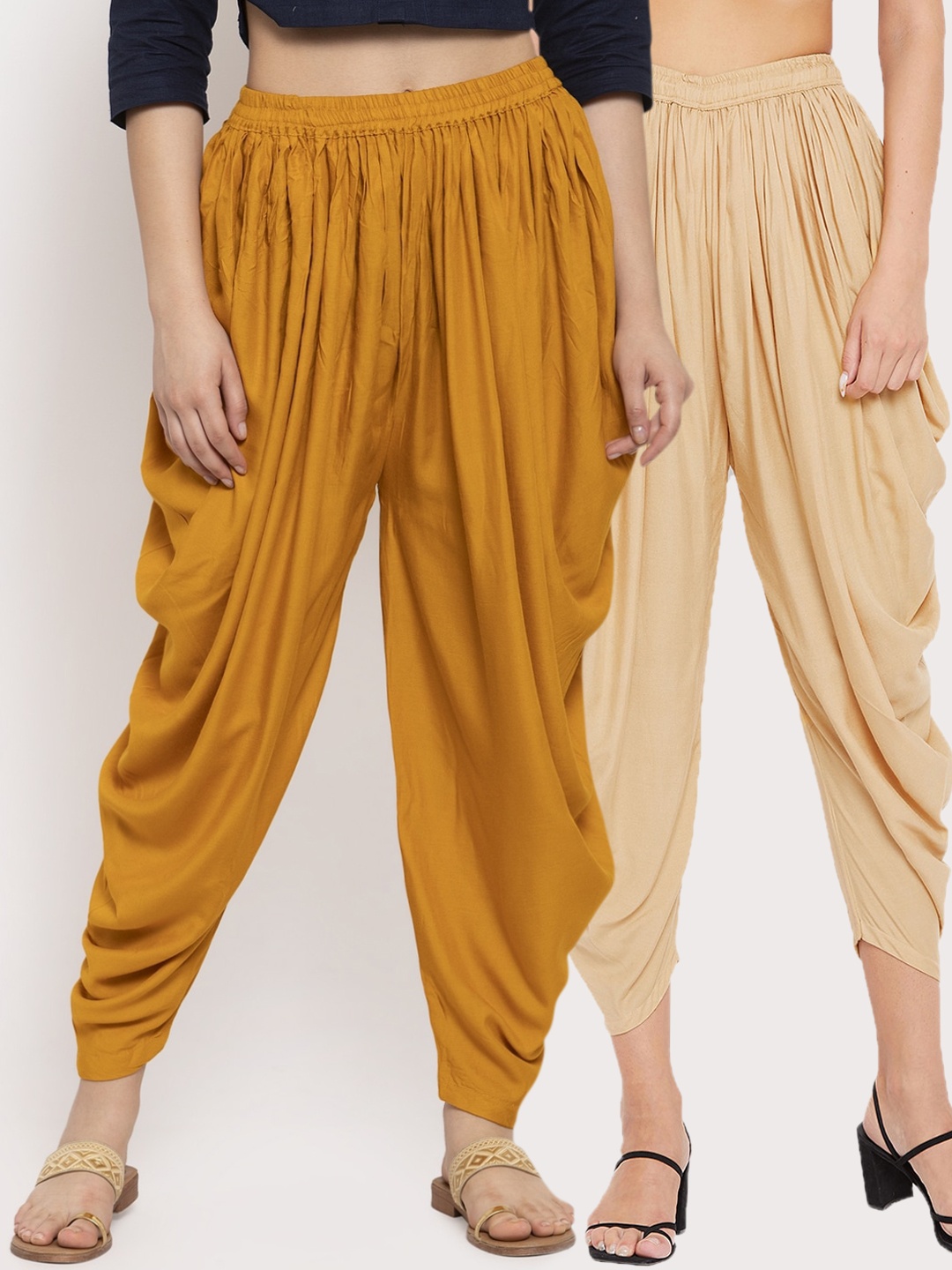 

Clora Creation Women Pack Of 2 Mustard & Beige Solid Dhoti Salwar