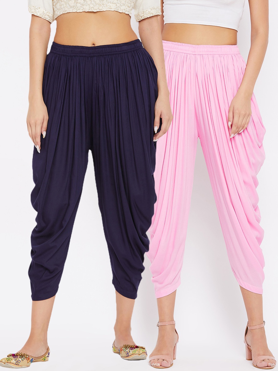 

Clora Creation Women Pack of 2 Pink & Navy Blue Solid Dhoti Salwar