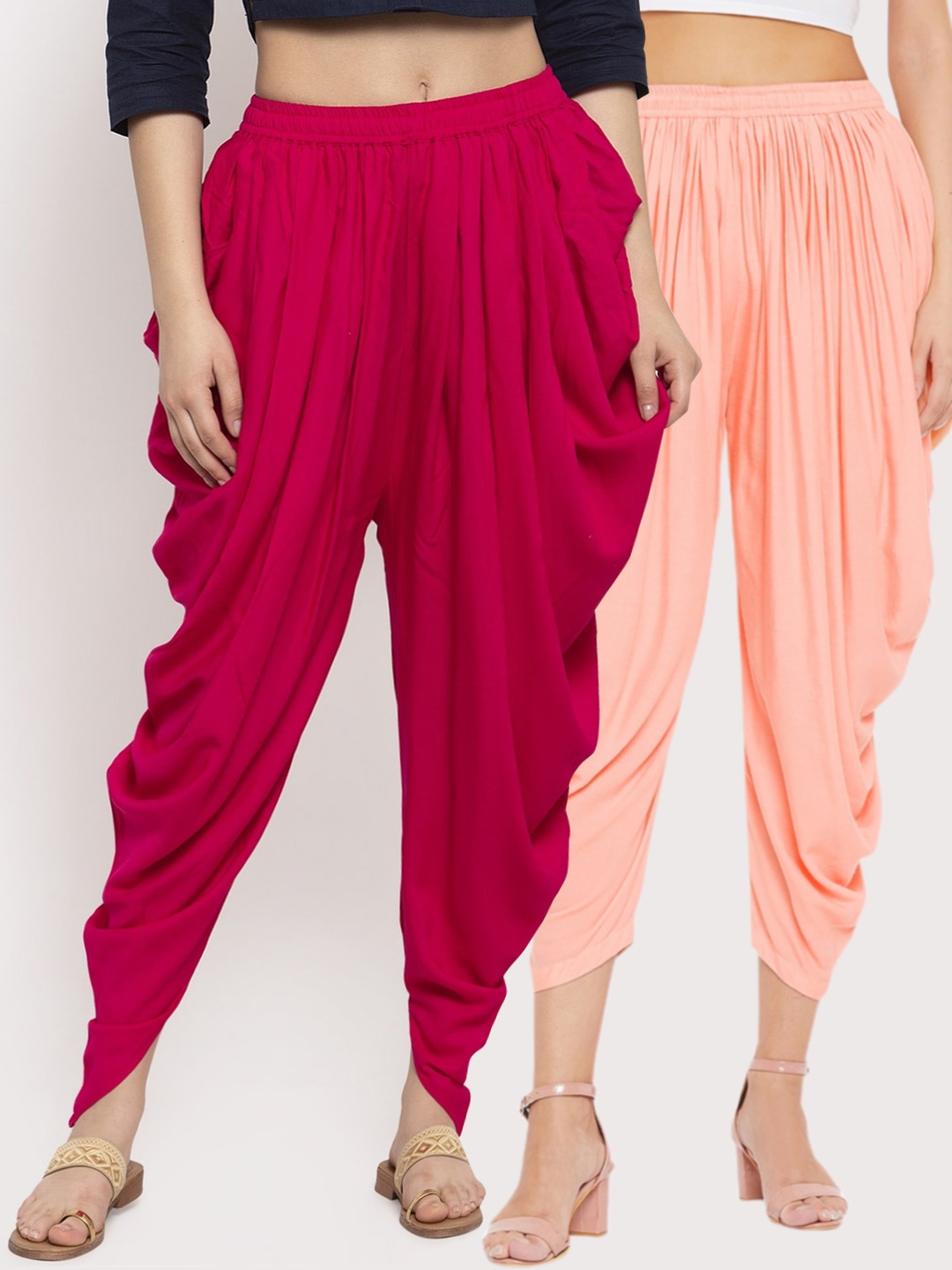 

Clora Creation Women Pack of 2 Solid Dhoti Salwar, Magenta