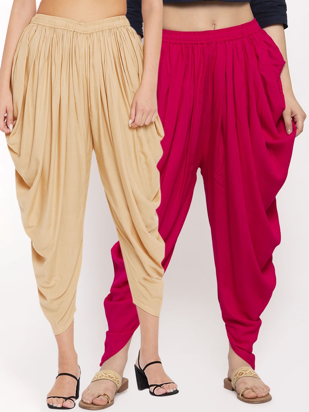 

Clora Creation Women Pack Of 2 Beige & Fuchsia Solid Dhoti Salwar