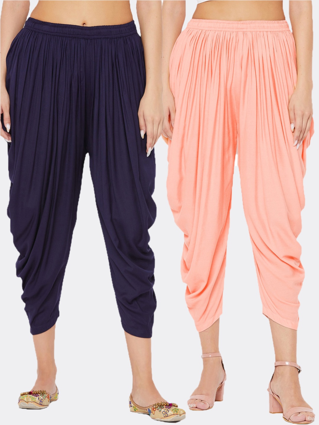 

Clora Creation Women Set of 2 Navy Blue & Peach-Coloured Solid Cropped Salwar
