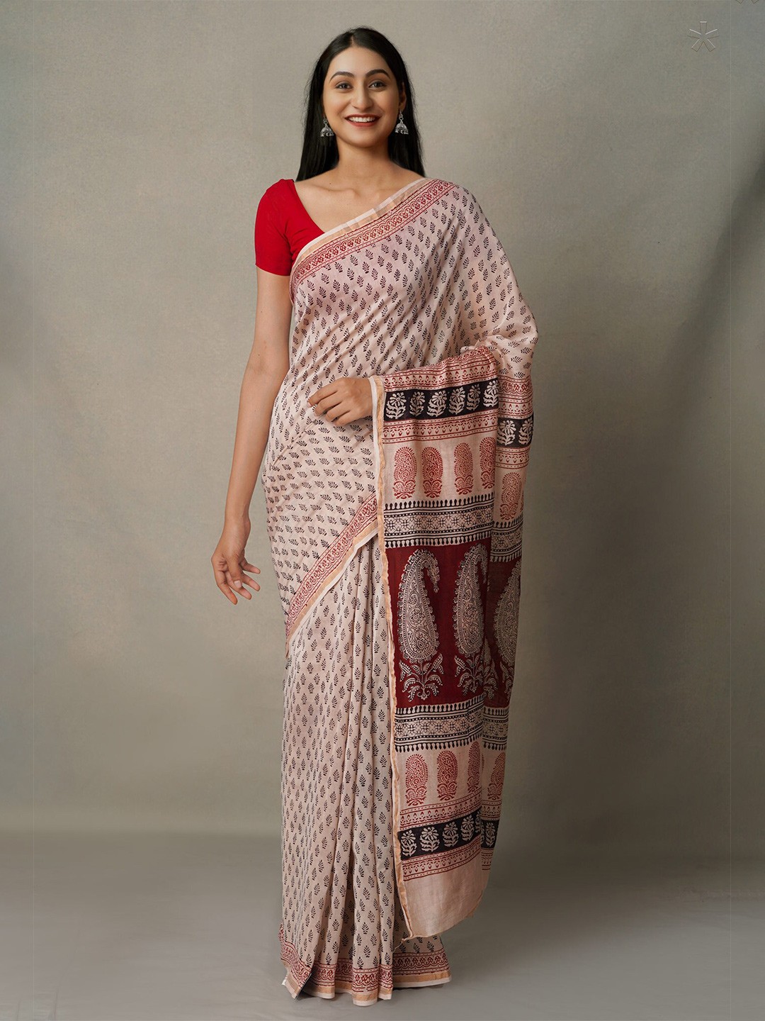 

Unnati Silks Beige Bagh Pure Cotton Chanderi Saree