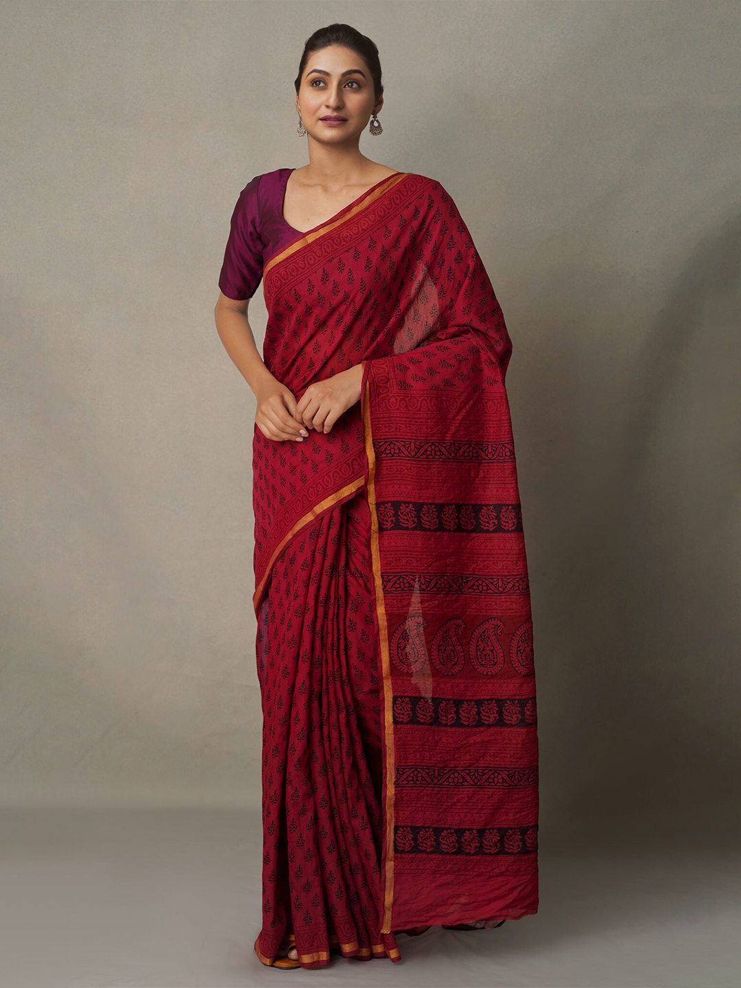 

Unnati Silks Red & Black Bagh Chanderi Saree