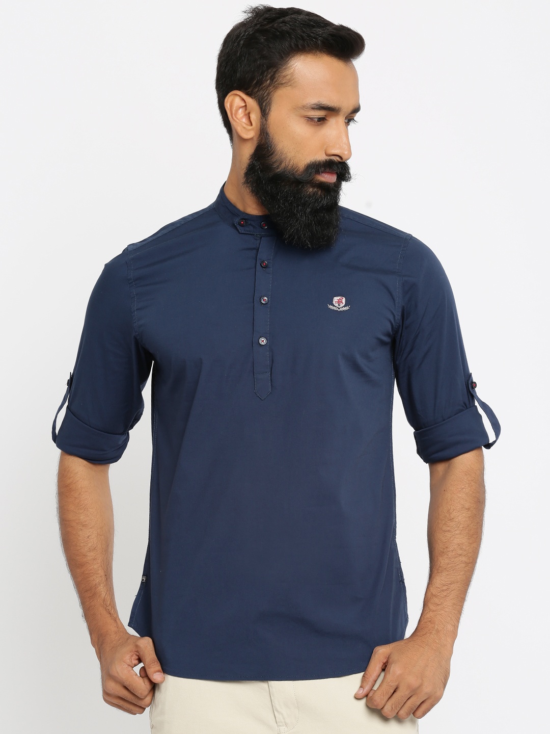 

The Indian Garage Co Men Navy Solid A-Line Kurta, Navy blue