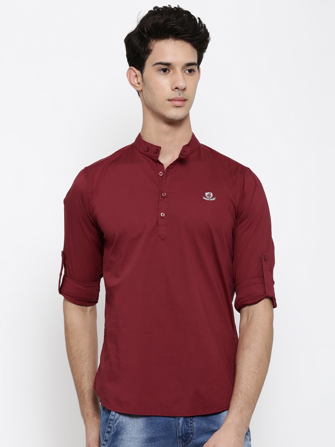 

The Indian Garage Co Men Maroon Solid A-Line Kurta