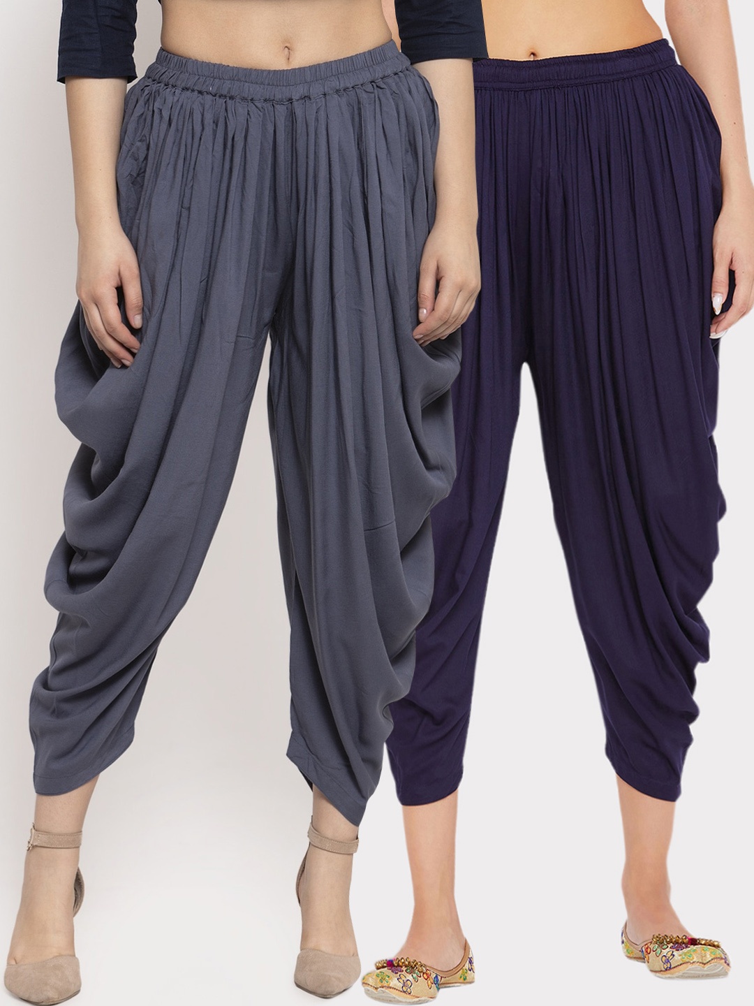 

Clora Creation Women Set of 2 Grey & Navy Blue Solid Cropped Salwar