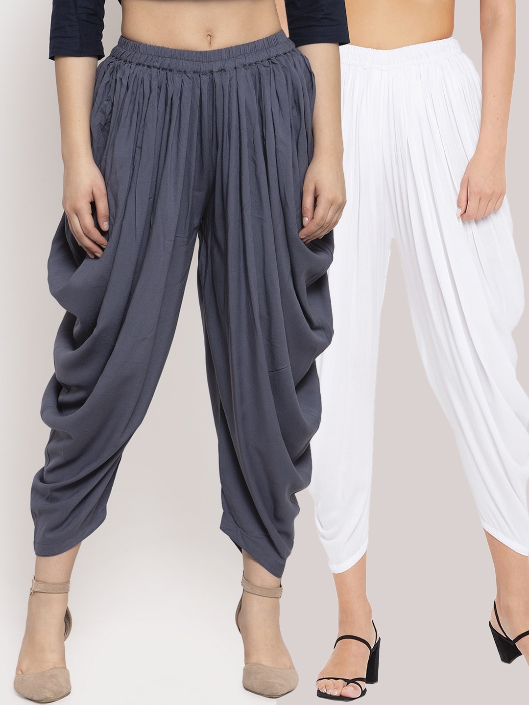 

Clora Creation Women Pack of 2 Grey & White Solid Dhoti Salwars