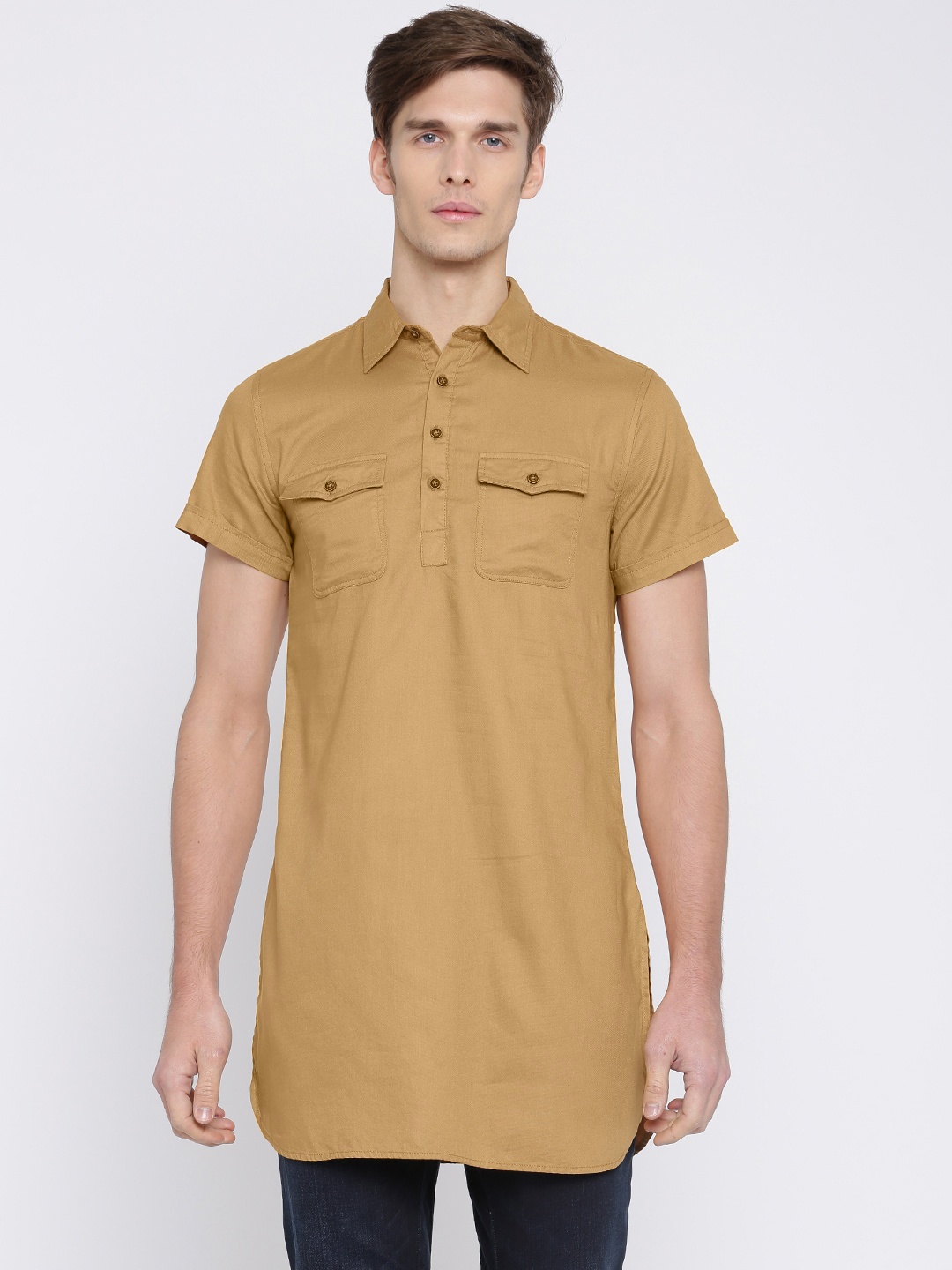 

The Indian Garage Co Men Khaki Solid Kurta