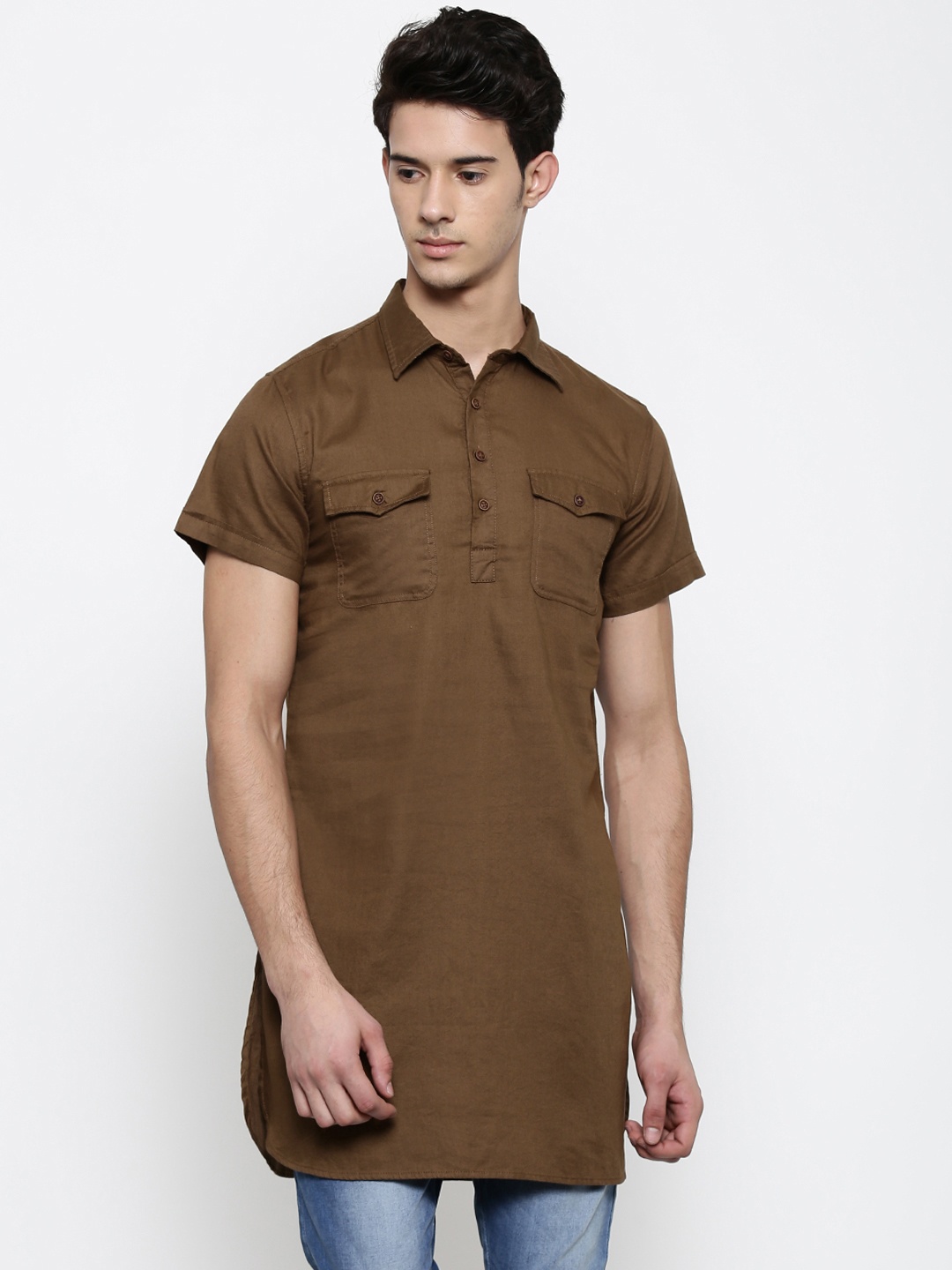 

The Indian Garage Co Men Khaki Solid Slim Straight Kurta