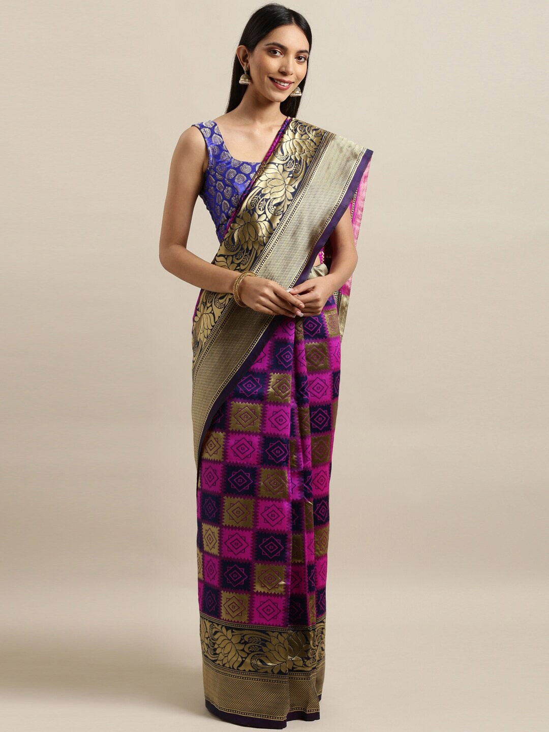 

KALINI Purple Woven Design Zari Silk Blend Banarasi Saree