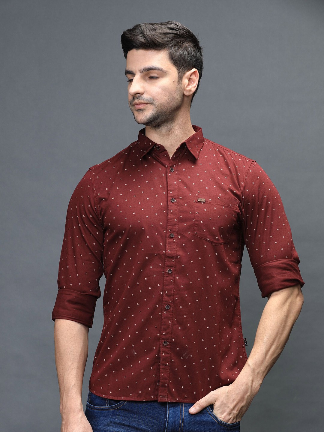 

IDENTITI Men Maroon Slim Fit Printed Casual Shirt