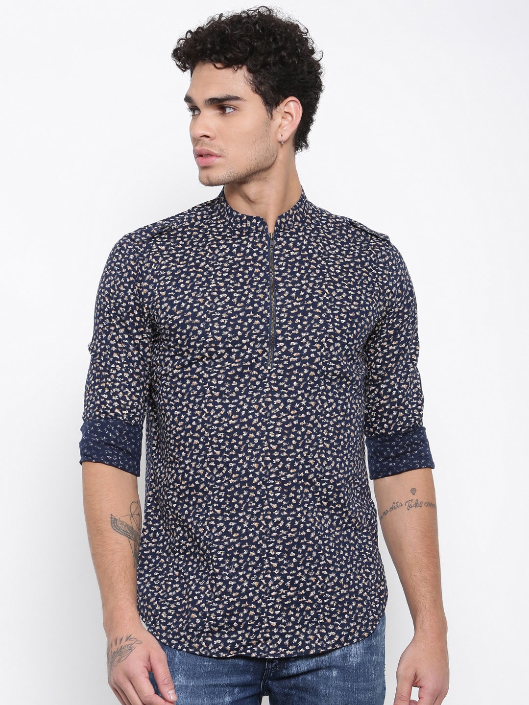 

The Indian Garage Co Men Navy Printed Straight Kurta, Navy blue