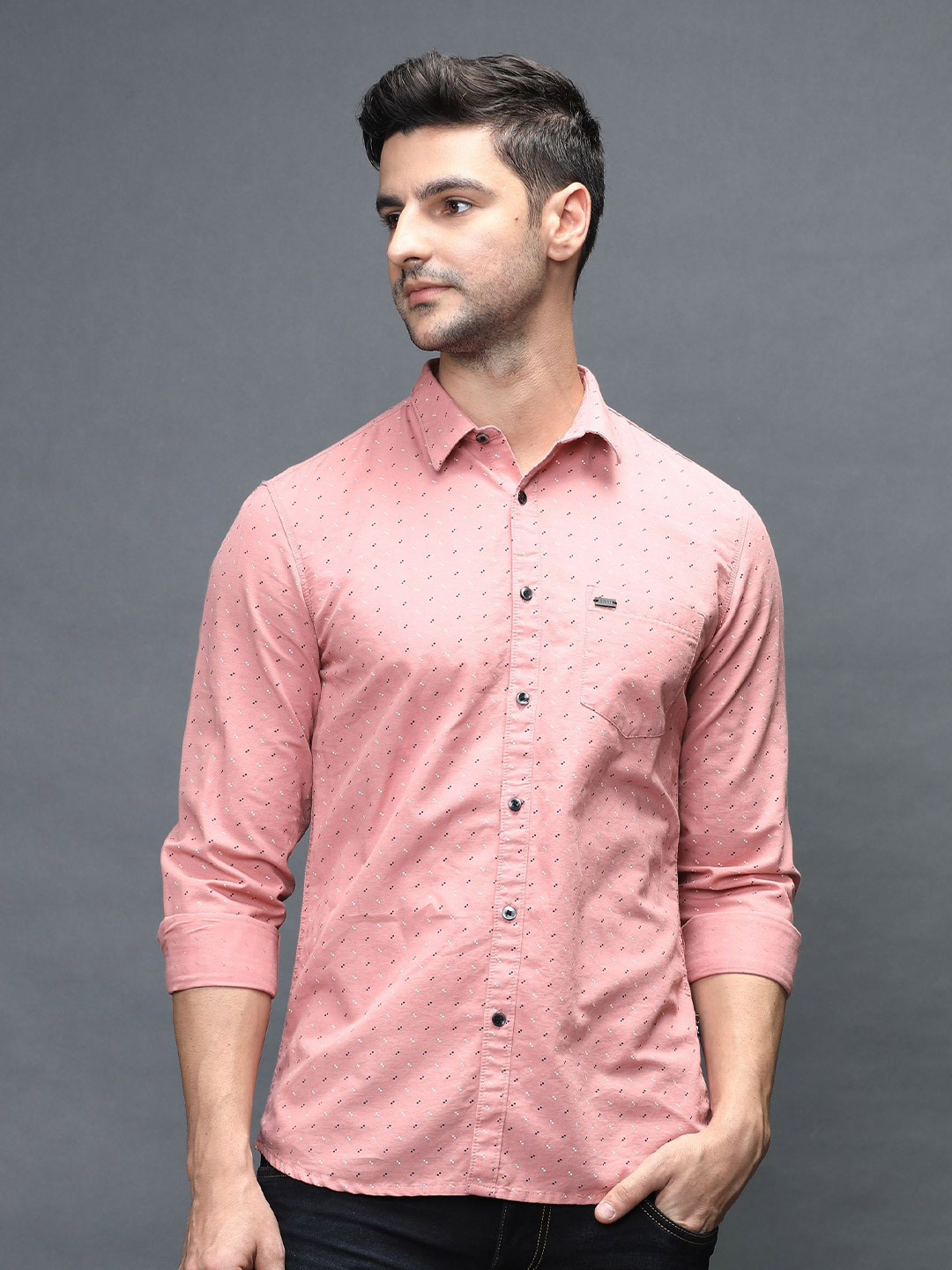 

IDENTITI Men Peach-Coloured Slim Fit Printed Casual Shirt