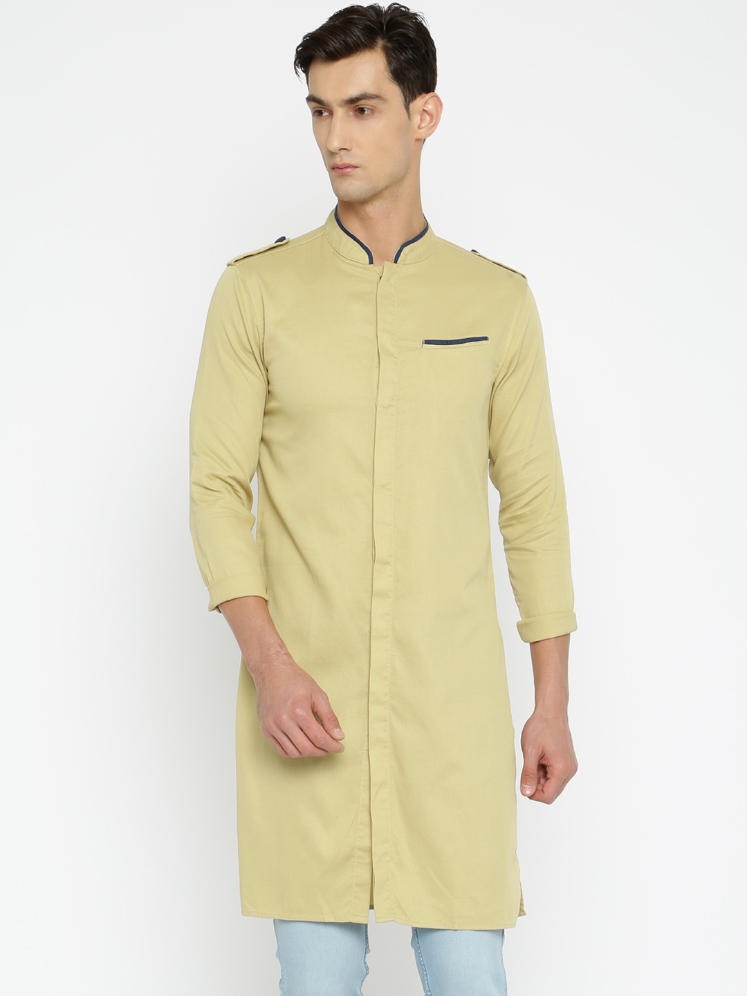 

Freehand by The Indian Garage Co Men Beige Solid Pathani Kurta