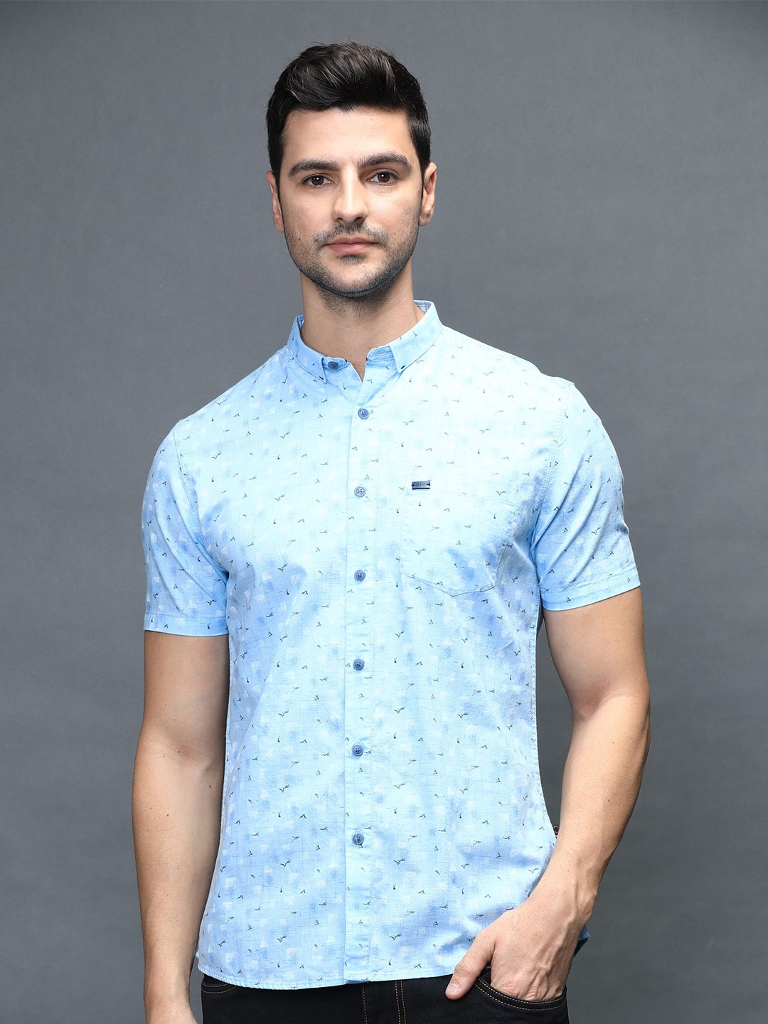 

IDENTITI Men Blue Slim Fit Printed 100% Cotton Casual Shirt