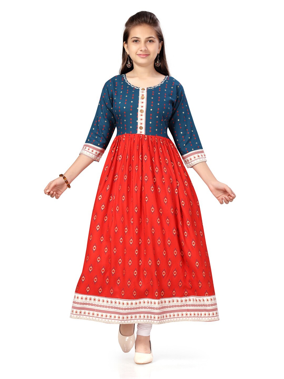 

Aarika Girls Blue & Red Geometric Printed Anarkali Kurta