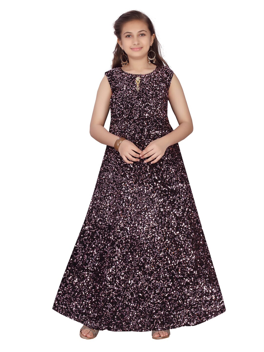 

Aarika Pink & Black Embellished Velvet Maxi Dress