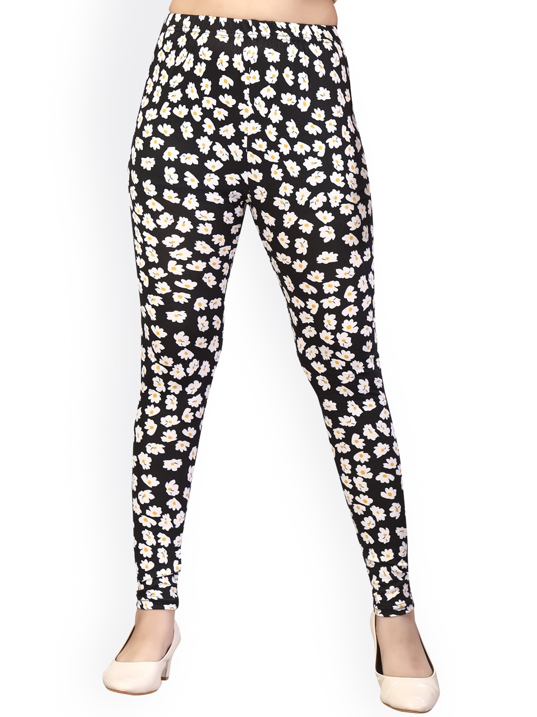

Aarika Girls Black & White Printed Ankle-Length Leggings