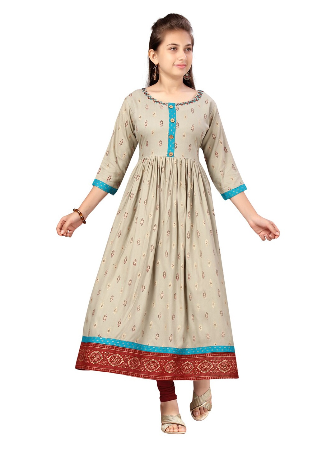 

Aarika Girls Grey Ethnic Motifs Printed Anarkali Kurta