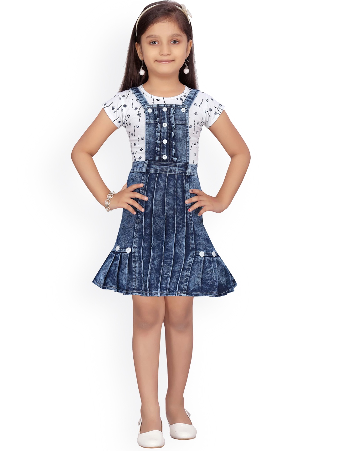 

Aarika Girls White & Blue Printed Top with Skirt