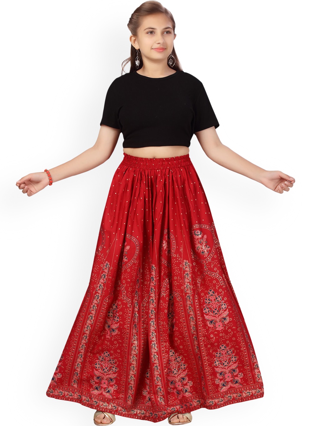 

Aarika Girls Maroon & Navy Printed Flared Maxi Skirts