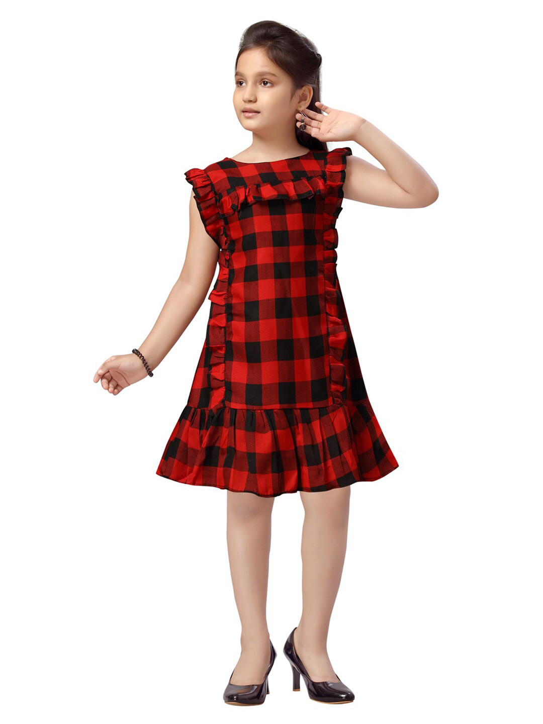 

Aarika Red Kids Checked Fit and Flare Dress