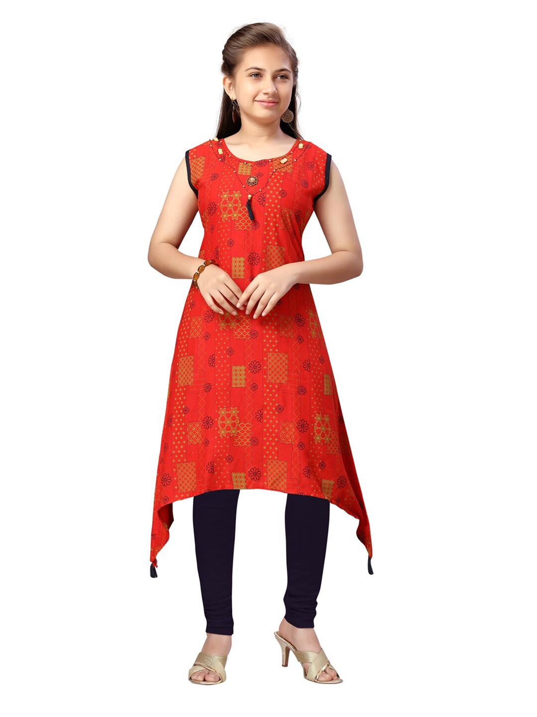 

Aarika Girls Red & Yellow Ethnic Motifs Printed Kurta