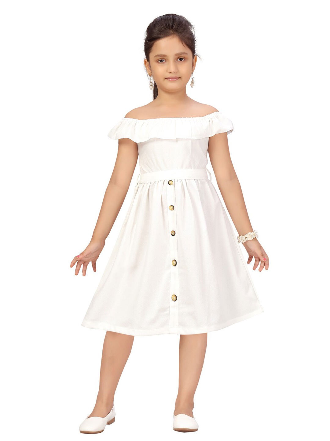 

Aarika White Off-Shoulder Crepe Dress