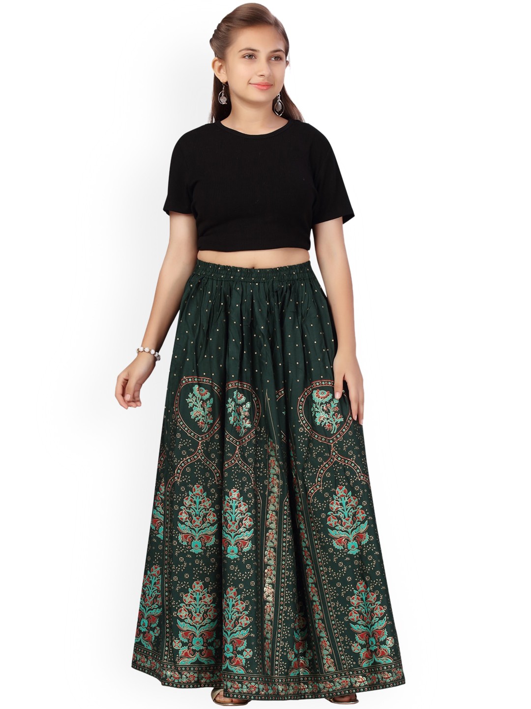 

Aarika Girls Green & Blue Printed Flared Maxi Skirts
