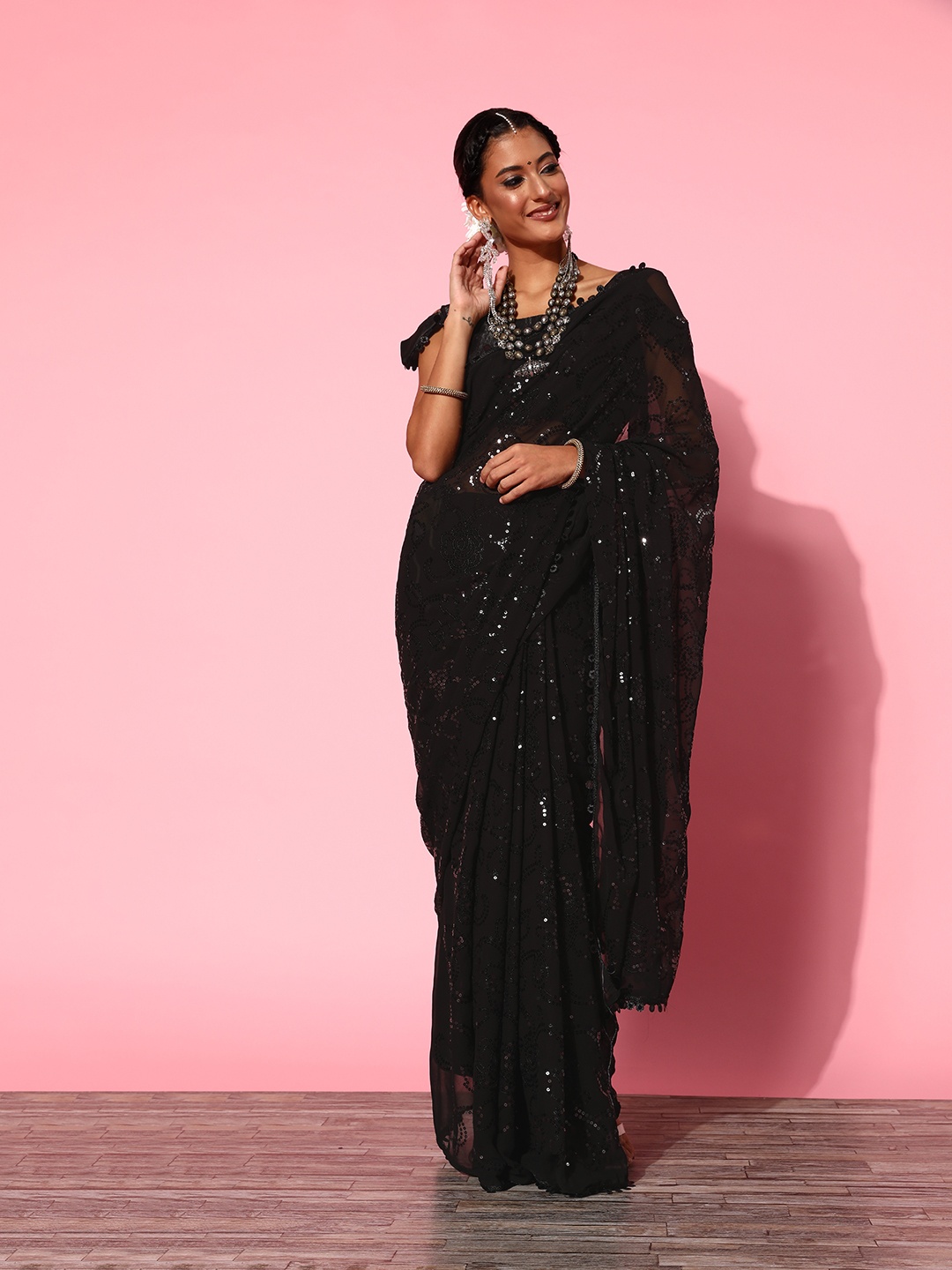 

Kalista Embellished Saree, Black
