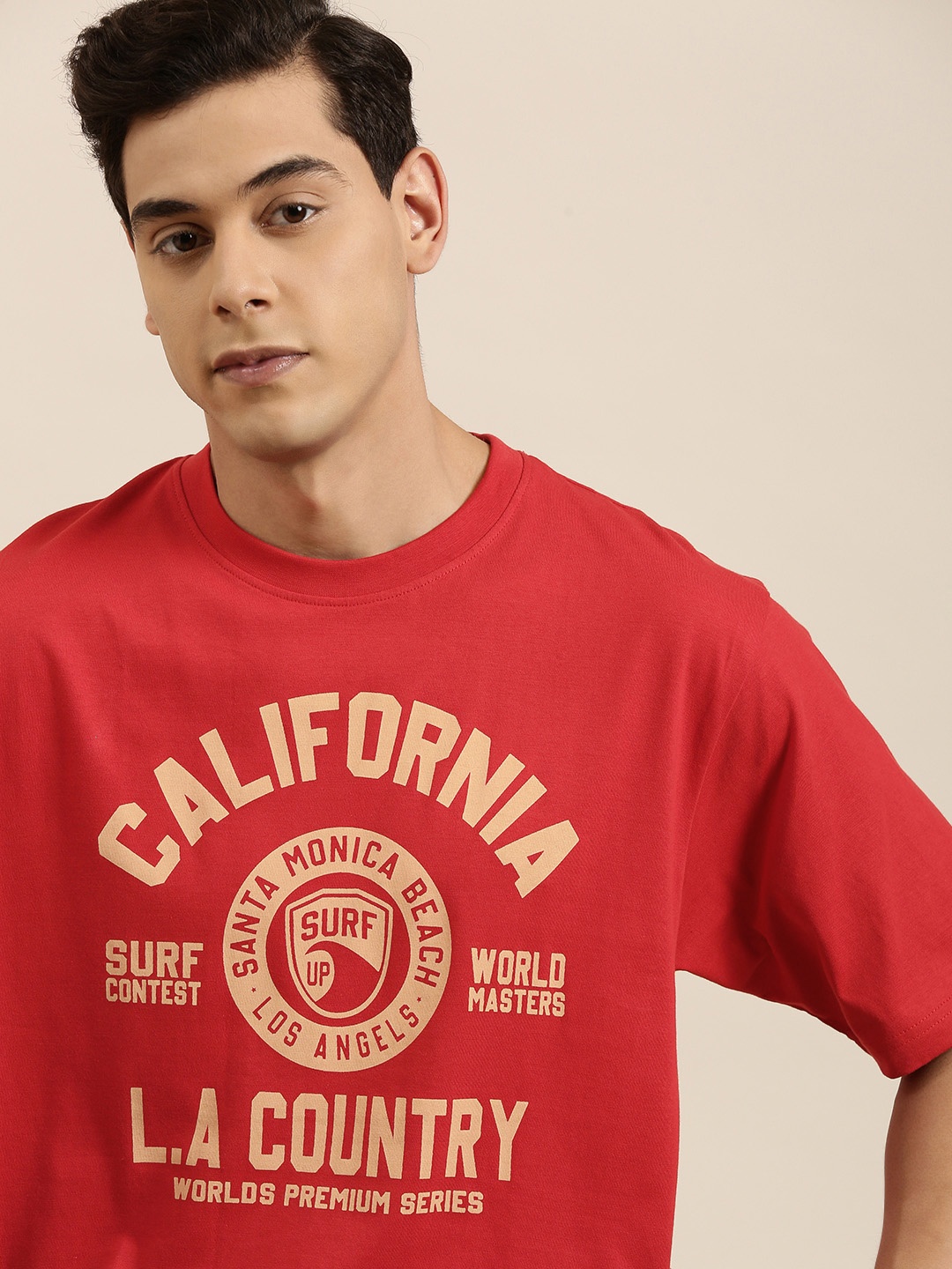 

DILLINGER Men Red Typography Printed Pure Cotton Oversized T-shirt