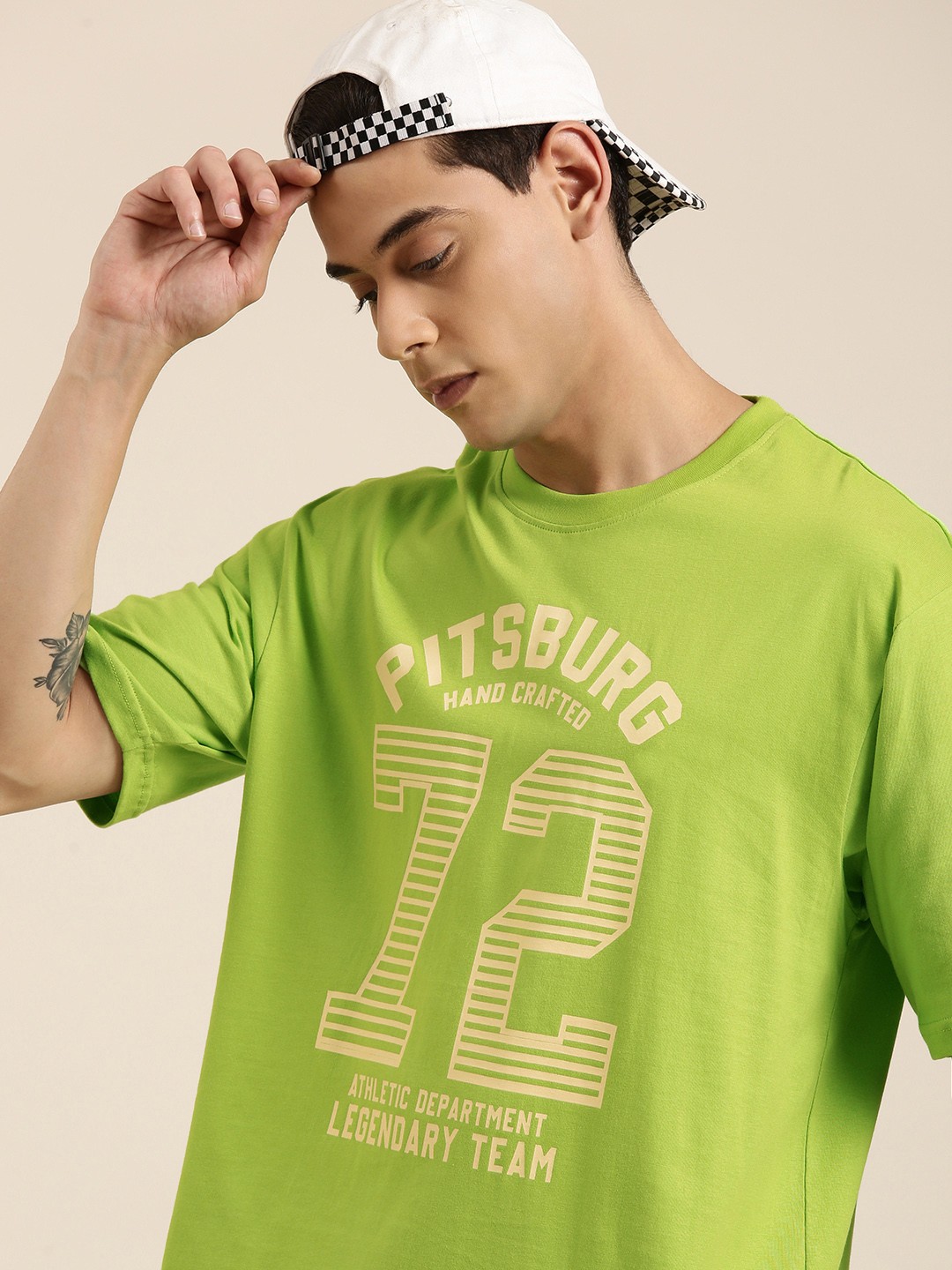 

DILLINGER Men Green Typography Printed Pure Cotton Oversized T-shirt