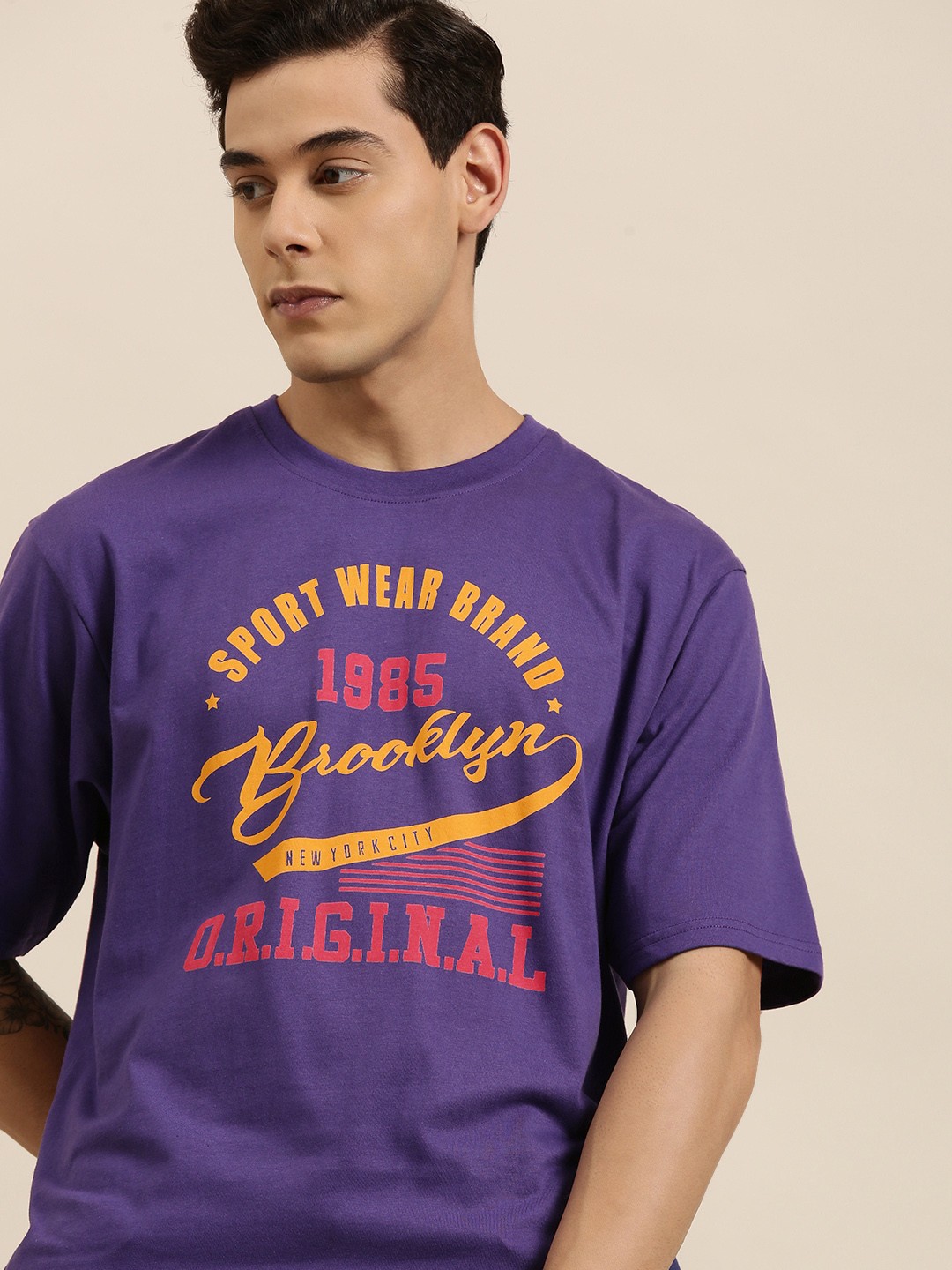 

DILLINGER Men Navy Blue Typography Printed Pure Cotton Oversized T-shirt