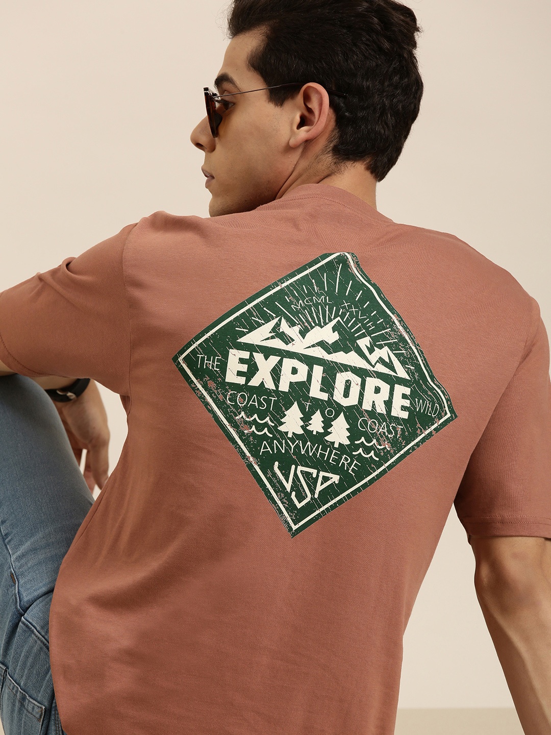 

DILLINGER Men Brown Printed Pure Cotton Oversized T-shirt