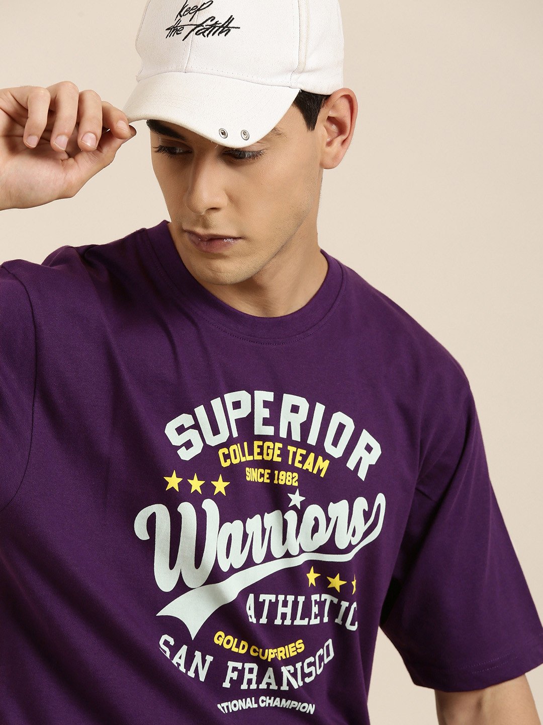 

DILLINGER Men Purple Typography Printed Pure Cotton Oversized T-shirt