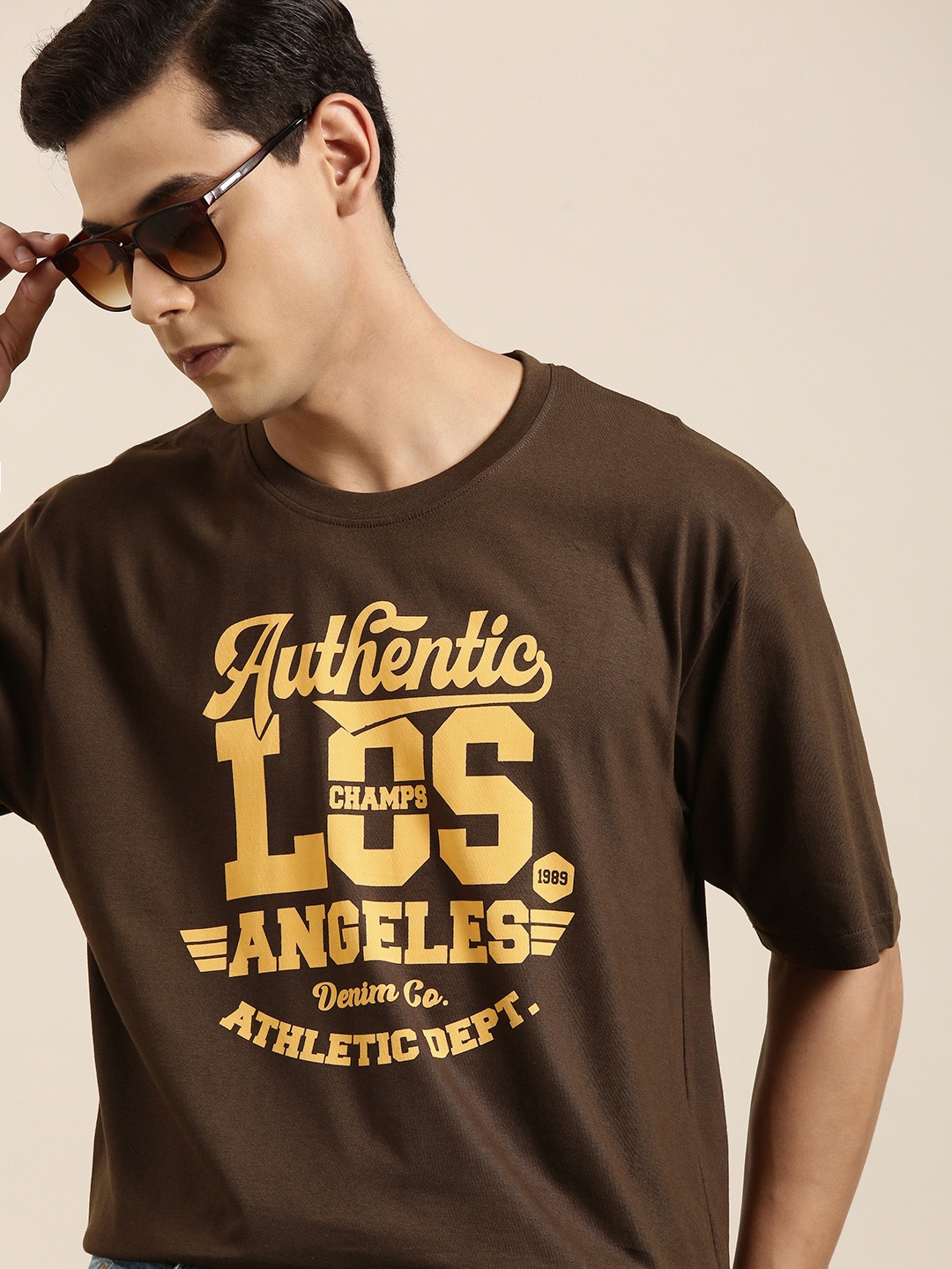 

DILLINGER Men Brown Typography Printed Pure Cotton Oversized T-shirt