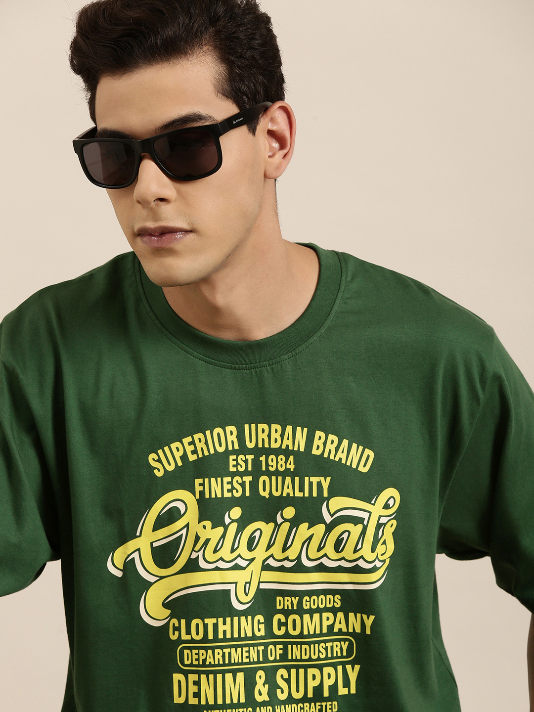 

DILLINGER Men Green Typography Printed Pure Cotton Oversized T-shirt