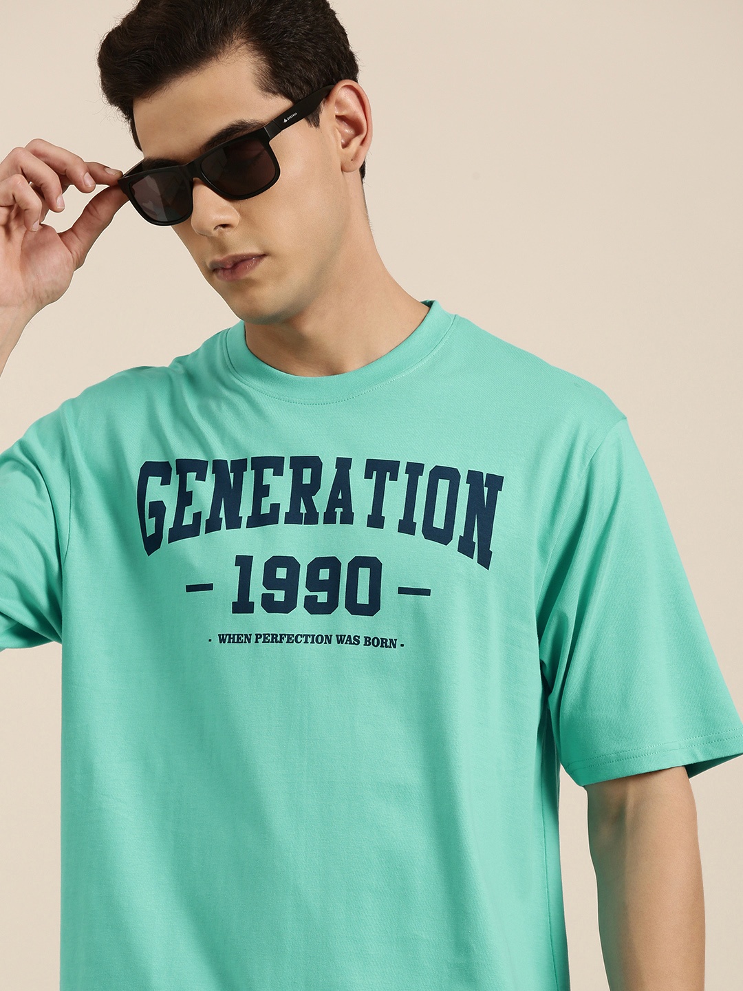 

DILLINGER Men Turquoise Blue Typography Printed Pure Cotton Oversized T-shirt