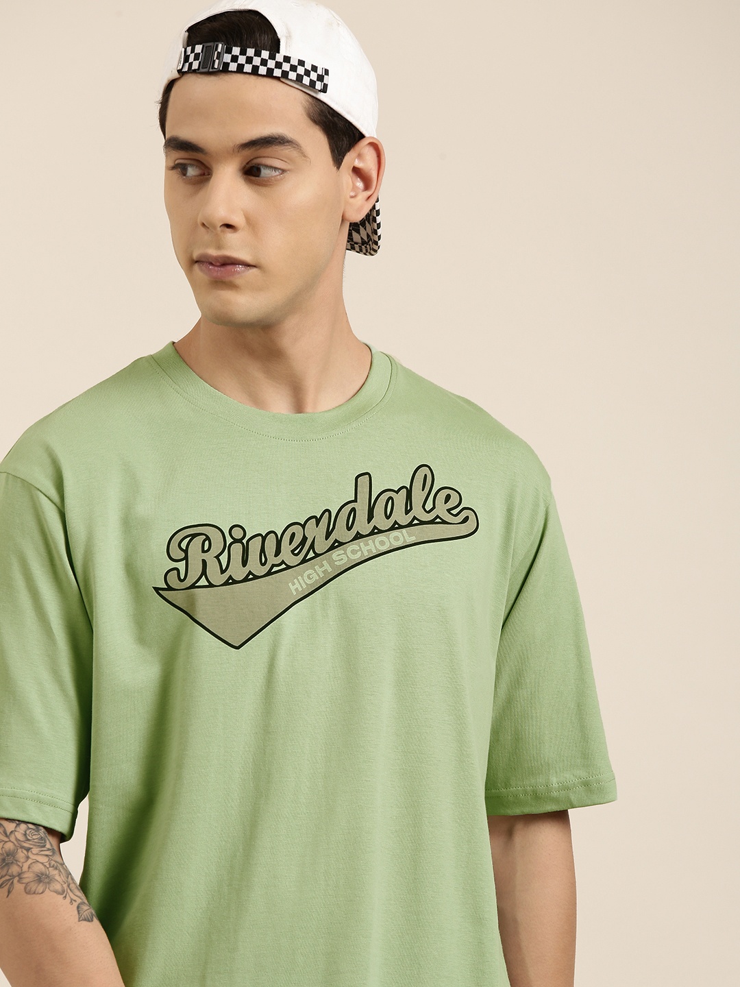 

DILLINGER Men Green Typography Printed Pure Cotton Oversized T-shirt