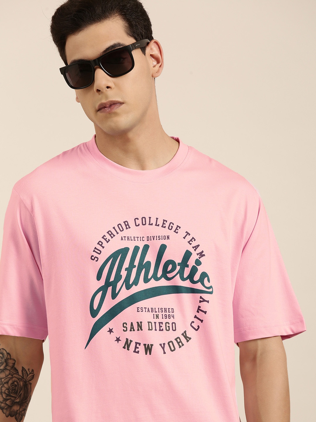 

DILLINGER Men Pink Typography Printed Pure Cotton Oversized T-shirt