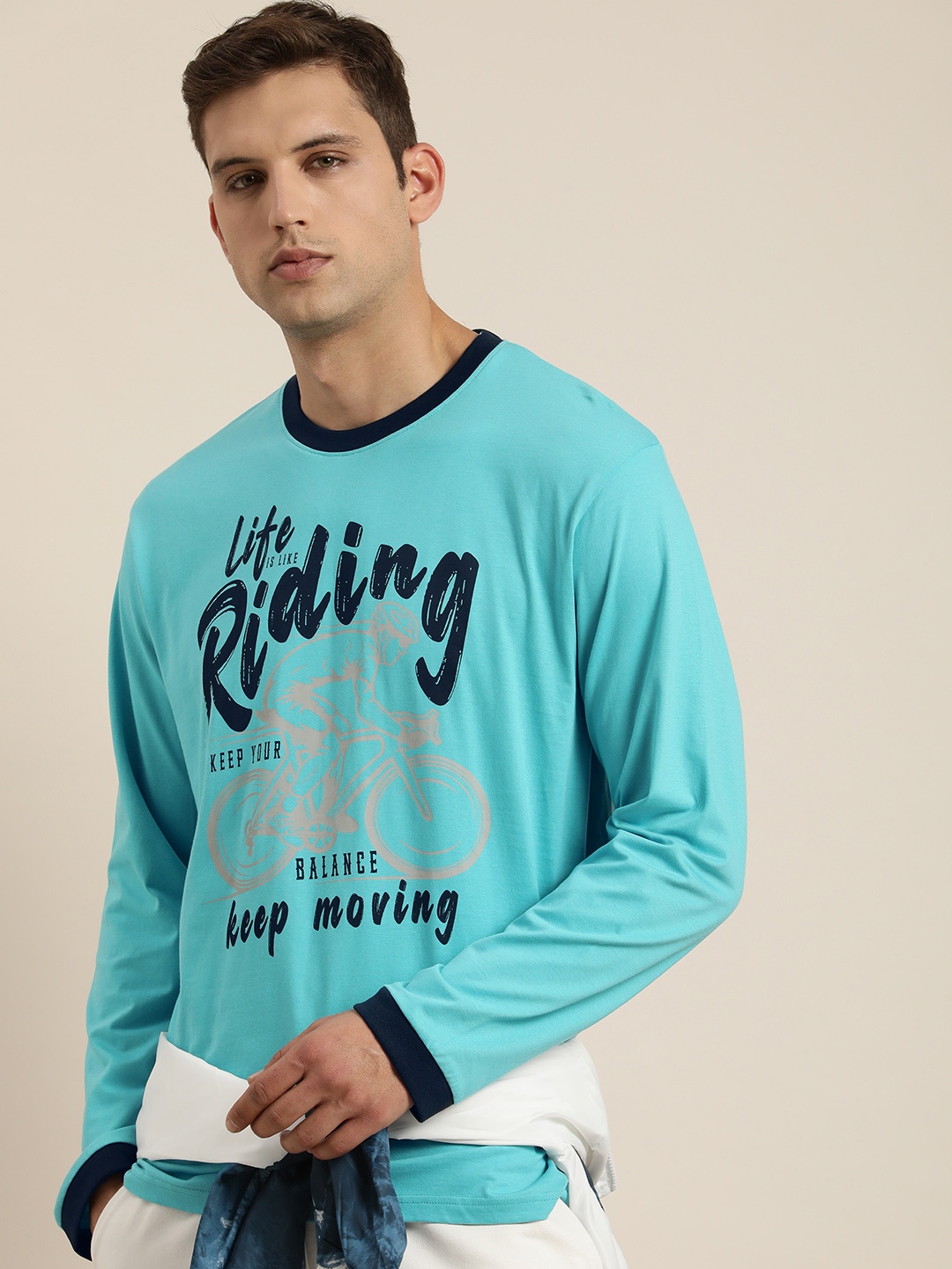 

DILLINGER Men Turquoise Blue Printed Pure Cotton Oversized T-shirt