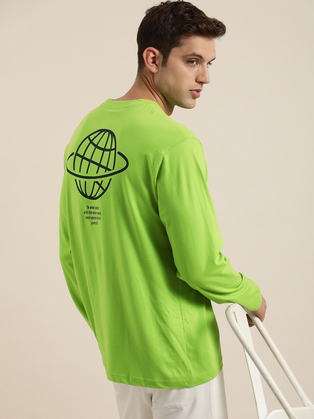 

DILLINGER Men Lime Green Printed Pure Cotton Oversized T-shirt