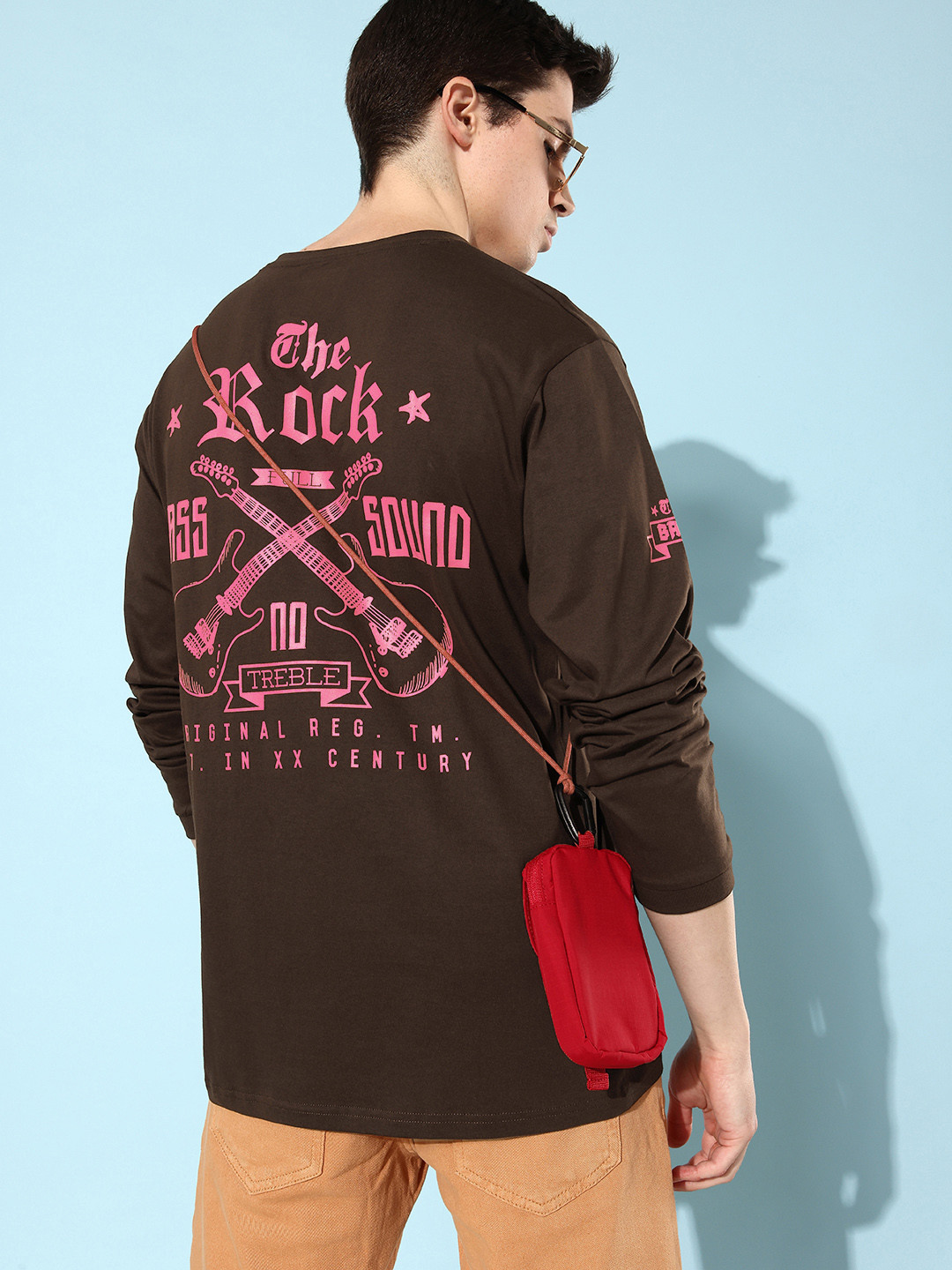 

DILLINGER Men Brown & Pink Printed Pure Cotton Oversized T-shirt