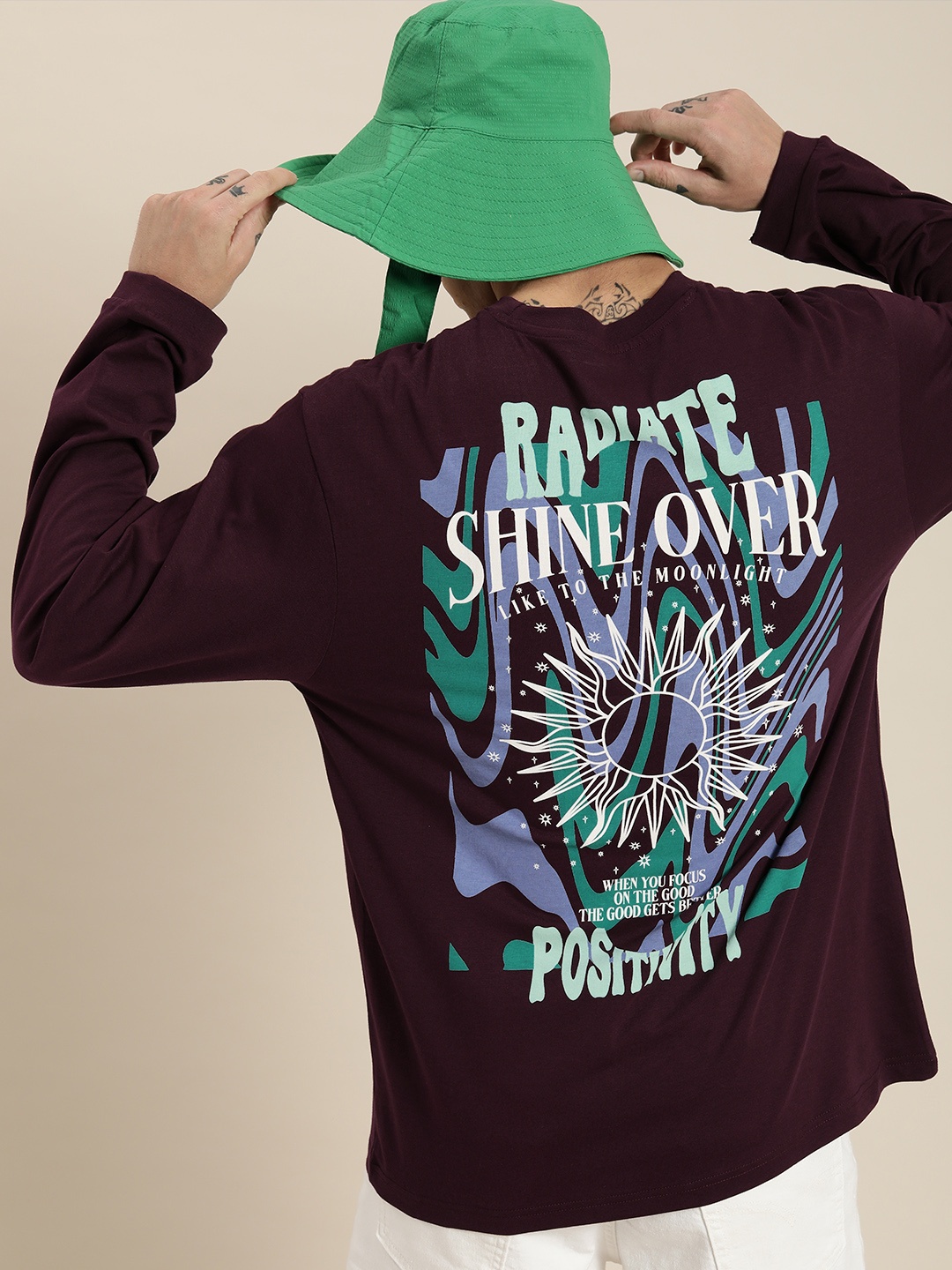 

DILLINGER Men Burgundy Printed Cotton Oversized T-shirt
