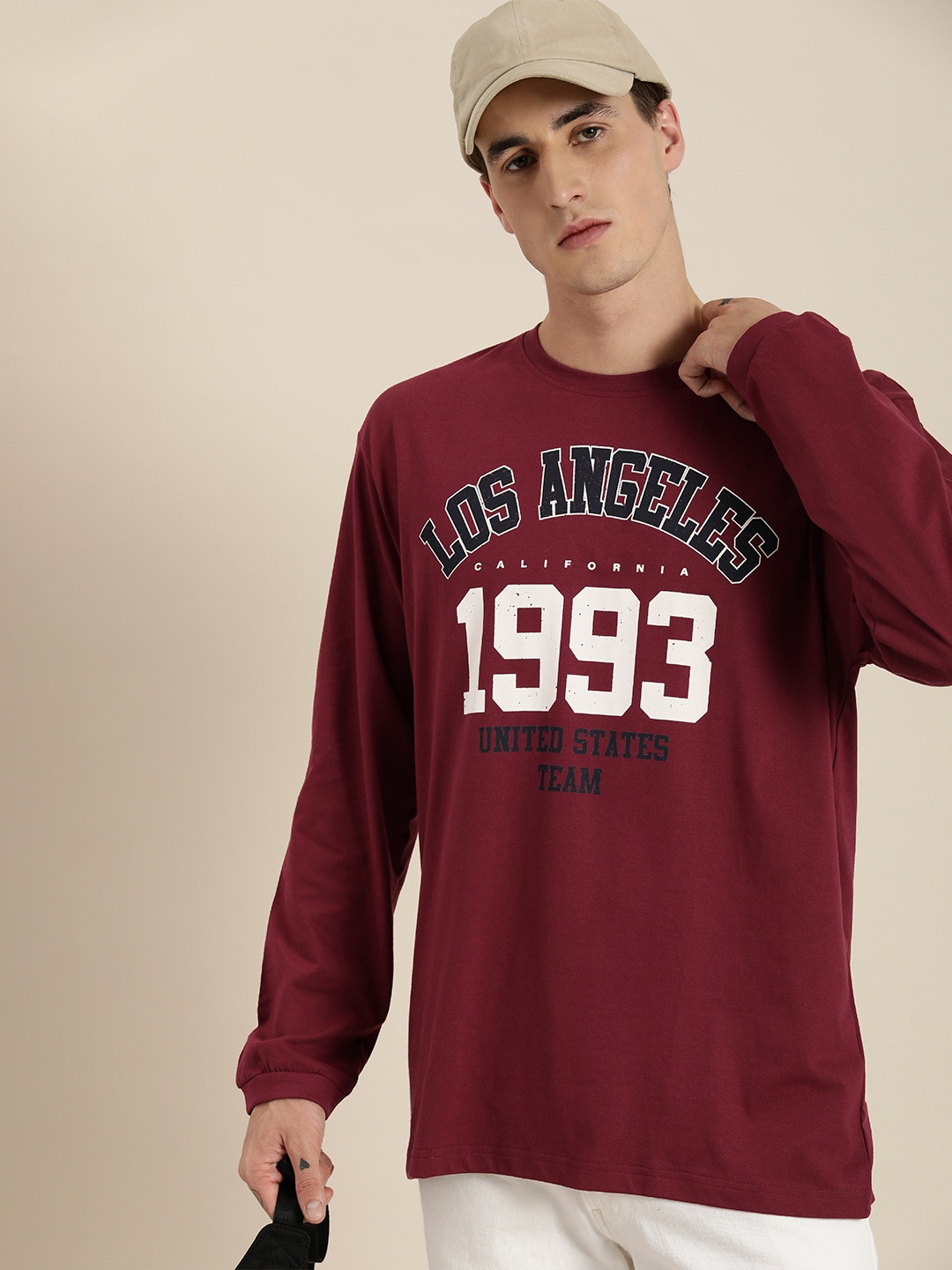 

DILLINGER Men Maroon Typography Printed Cotton Oversized T-shirt