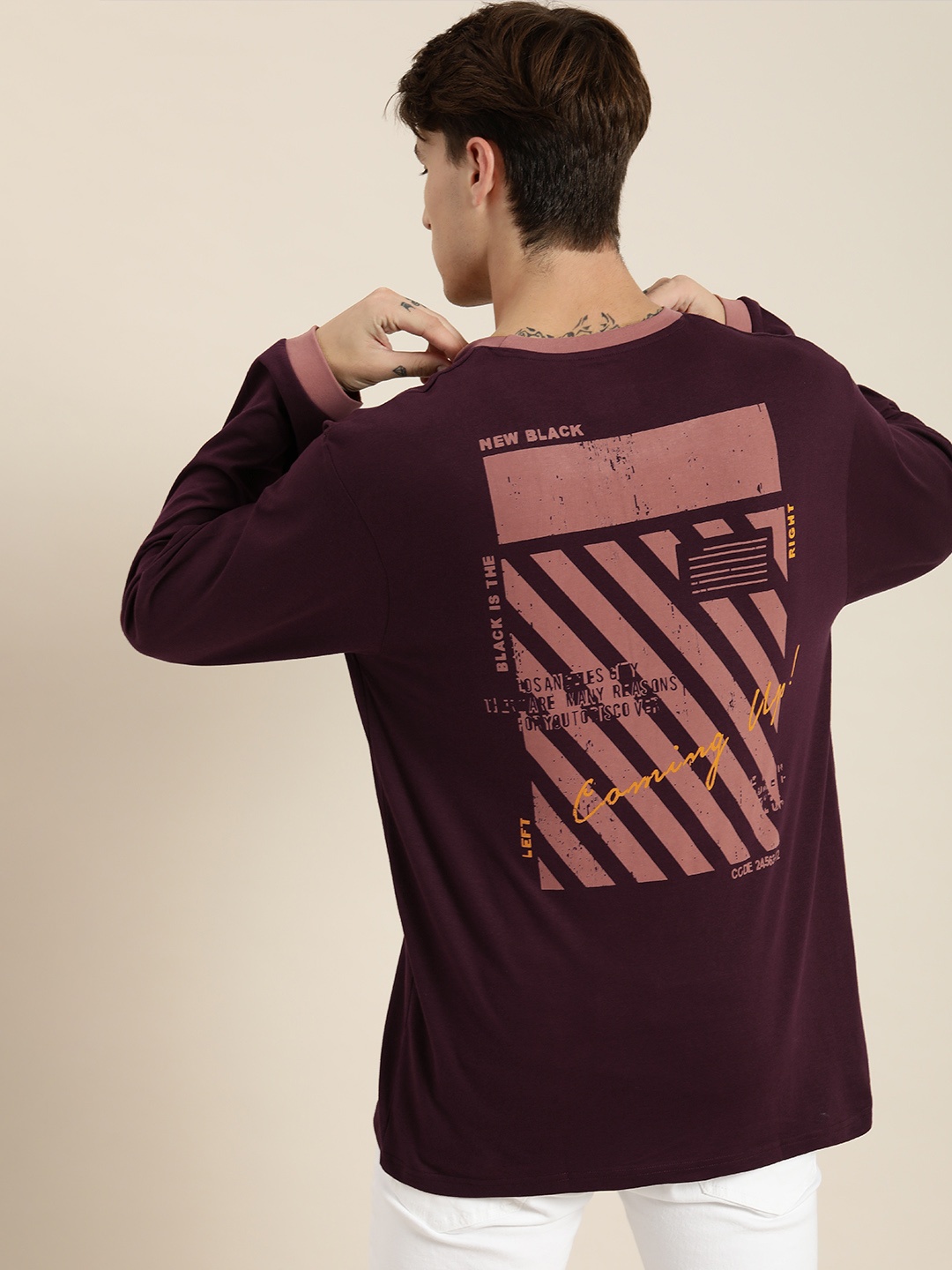 

DILLINGER Men Burgundy Printed Cotton Oversized T-shirt