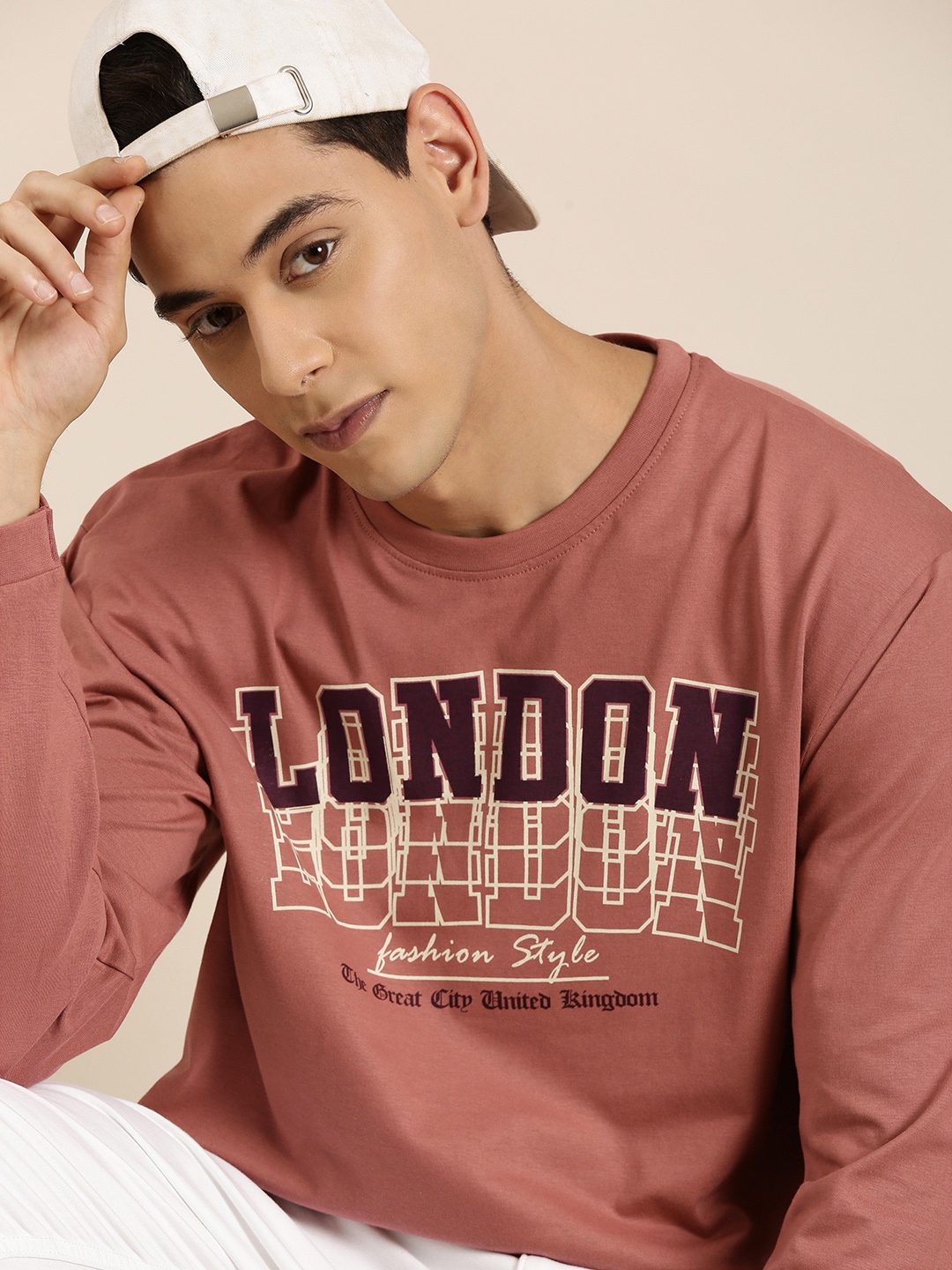 

DILLINGER Men Pink Typography Printed Pure Cotton Oversized T-shirt